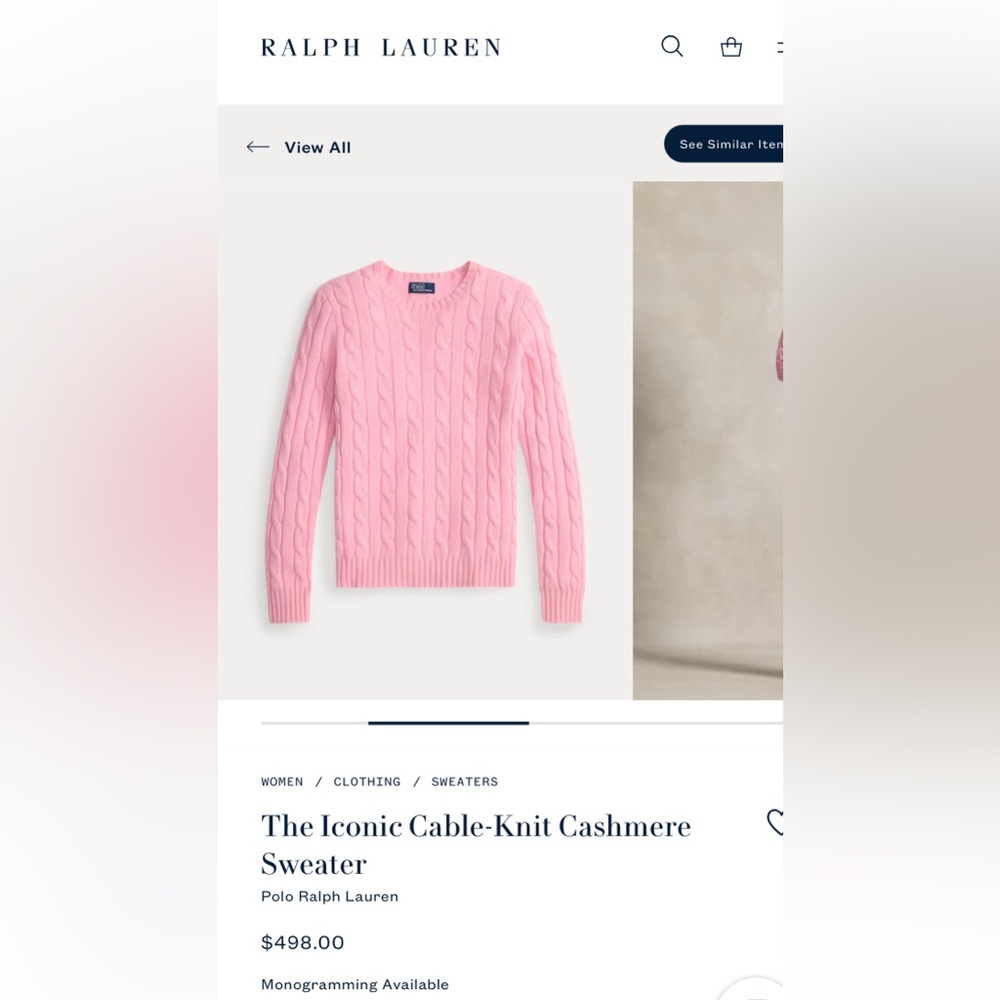 Polo by Ralph Lauren Pink Cable Knit Crewneck Sweater Large - Picture 7 of 10